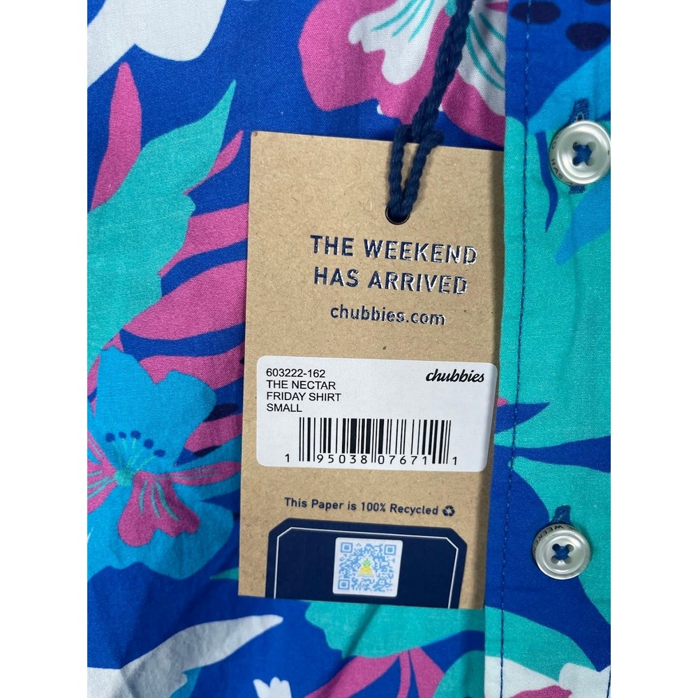 NWT Chubbies The Nectar Friday Shirt Mens Small Blue Tropical Floral Button Down - Picture 7 of 9